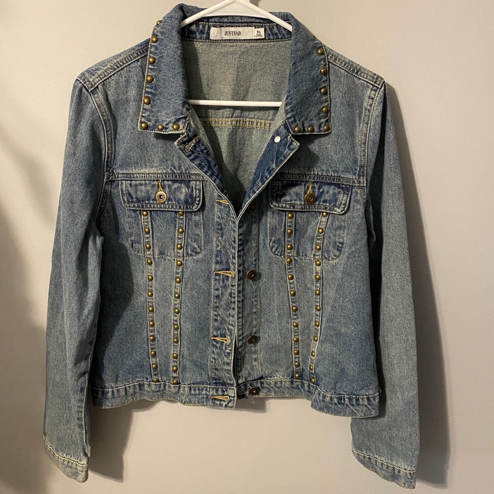 jean jacket w gold rhinestones